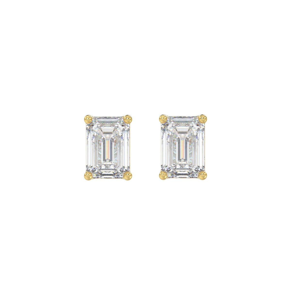Lab Diamond 4-Prong Emerald Cut Stud Earring - 1.5ct - 14K Yellow Gold