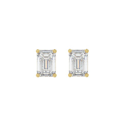 Lab Diamond 4-Prong Emerald Cut Stud Earring - 1.5ct - 14K Yellow Gold
