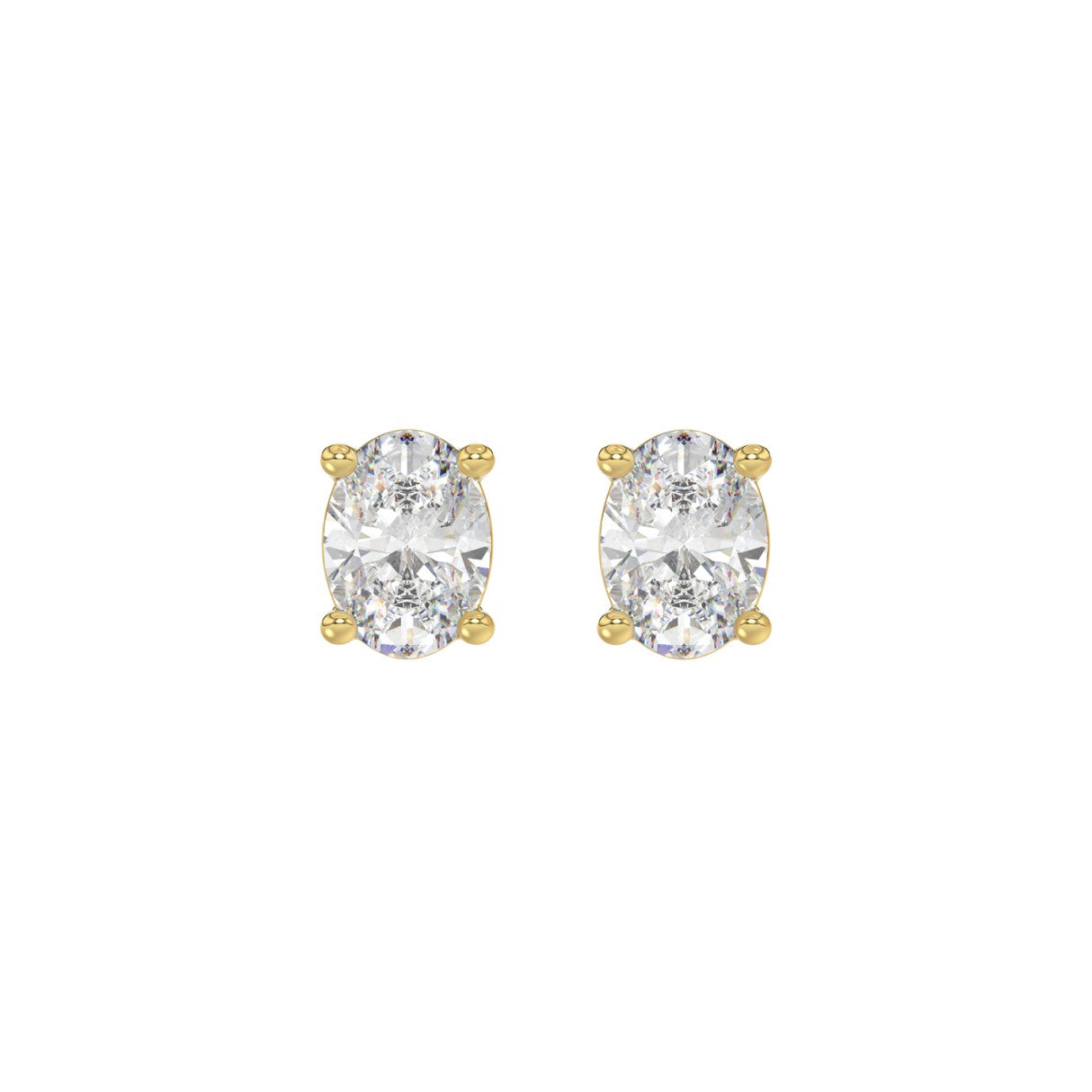 Lab Diamond 4-Prong Oval Stud Earring - 1.5ct - 14K Yellow Gold