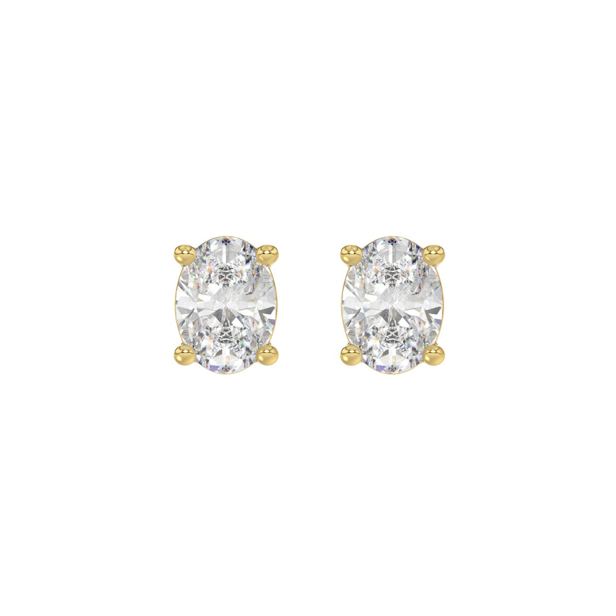 Lab Diamond 4-Prong Oval Stud Earring - 2ct - 14K Yellow Gold