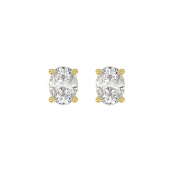 Lab Diamond 4-Prong Oval Stud Earring - 2ct - 14K Yellow Gold