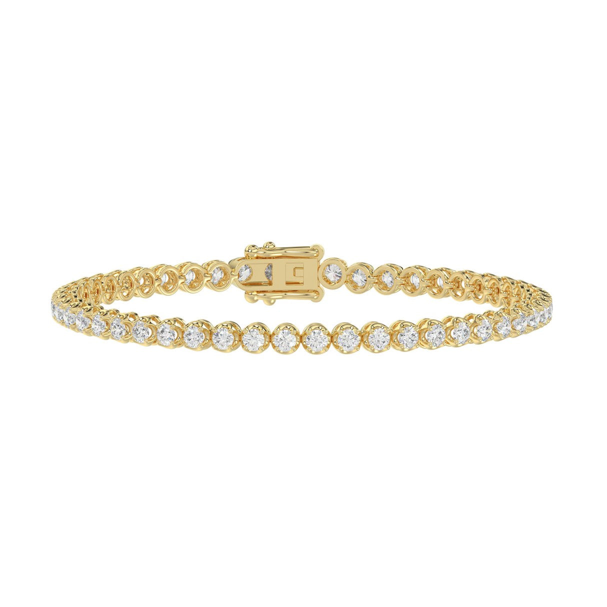 Lightweight Fusion Lab Diamond Tennis Bracelet – ~3ct – 14k Yellow Gold – angle view