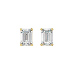 Lab Diamond 4-Prong Emerald Cut Stud Earring - 2ct - 10K Yellow Gold