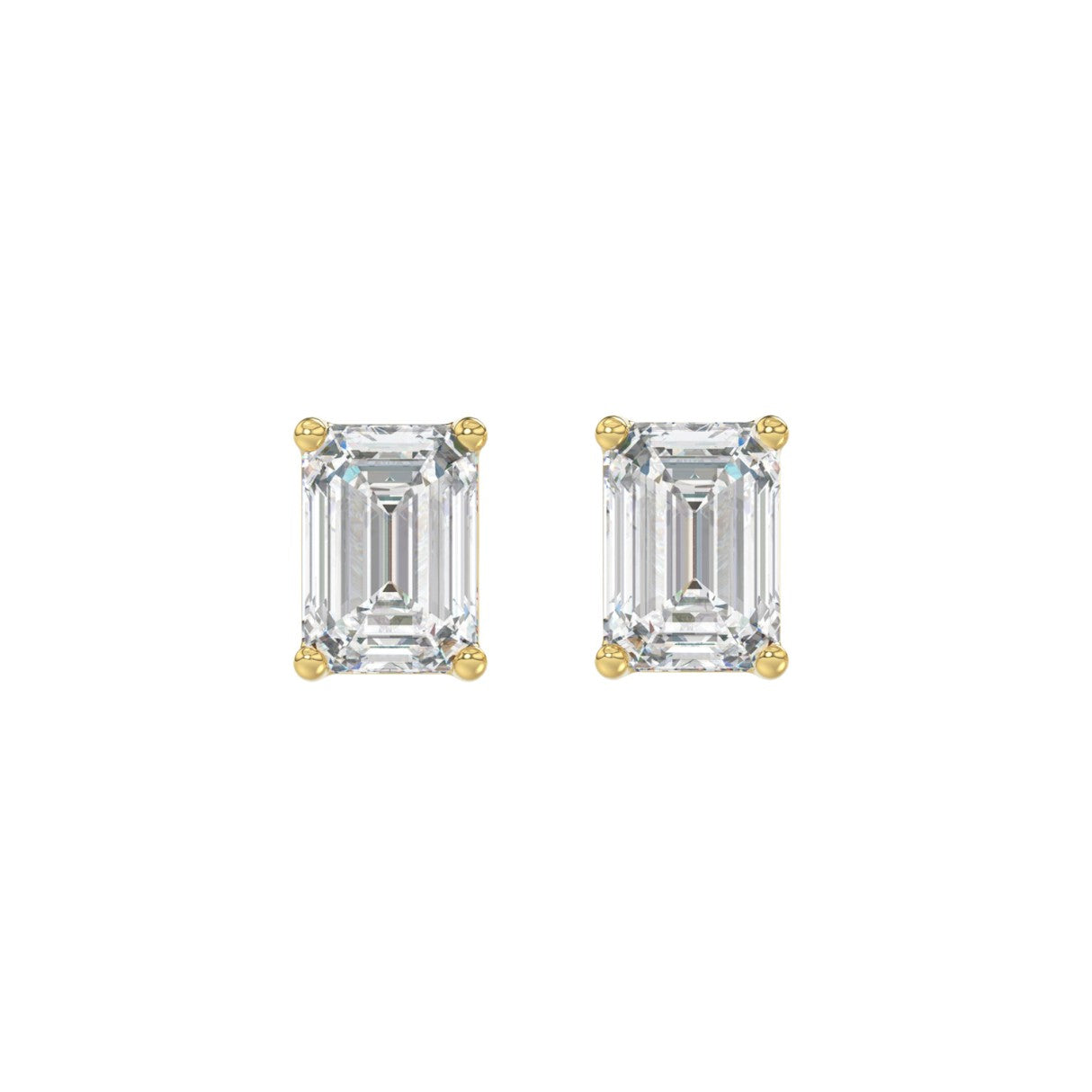 Lab Diamond 4-Prong Emerald Cut Stud Earring - 2ct - 10K Yellow Gold