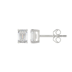 Lab Diamond 4-Prong Emerald Cut Stud Earring - 1ct - 14K White Gold