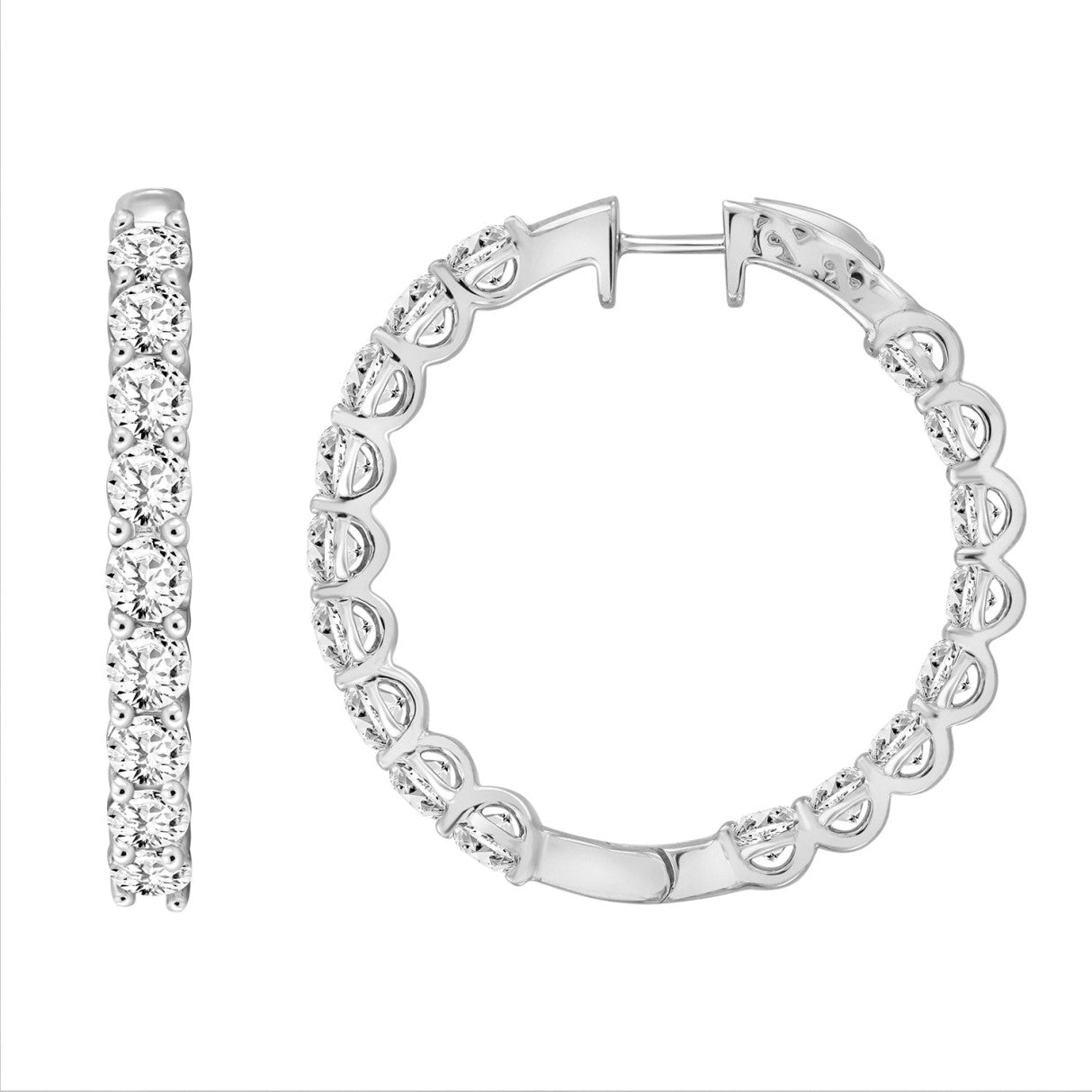 Lab Diamond Inside-Out Round Hoop Earring - 7ct - 14K White Gold