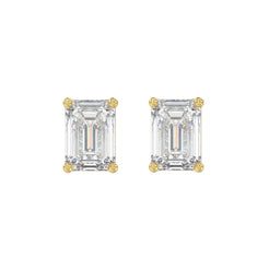 Lab Diamond 4-Prong Emerald Cut Stud Earring - 4ct - 14K Yellow Gold
