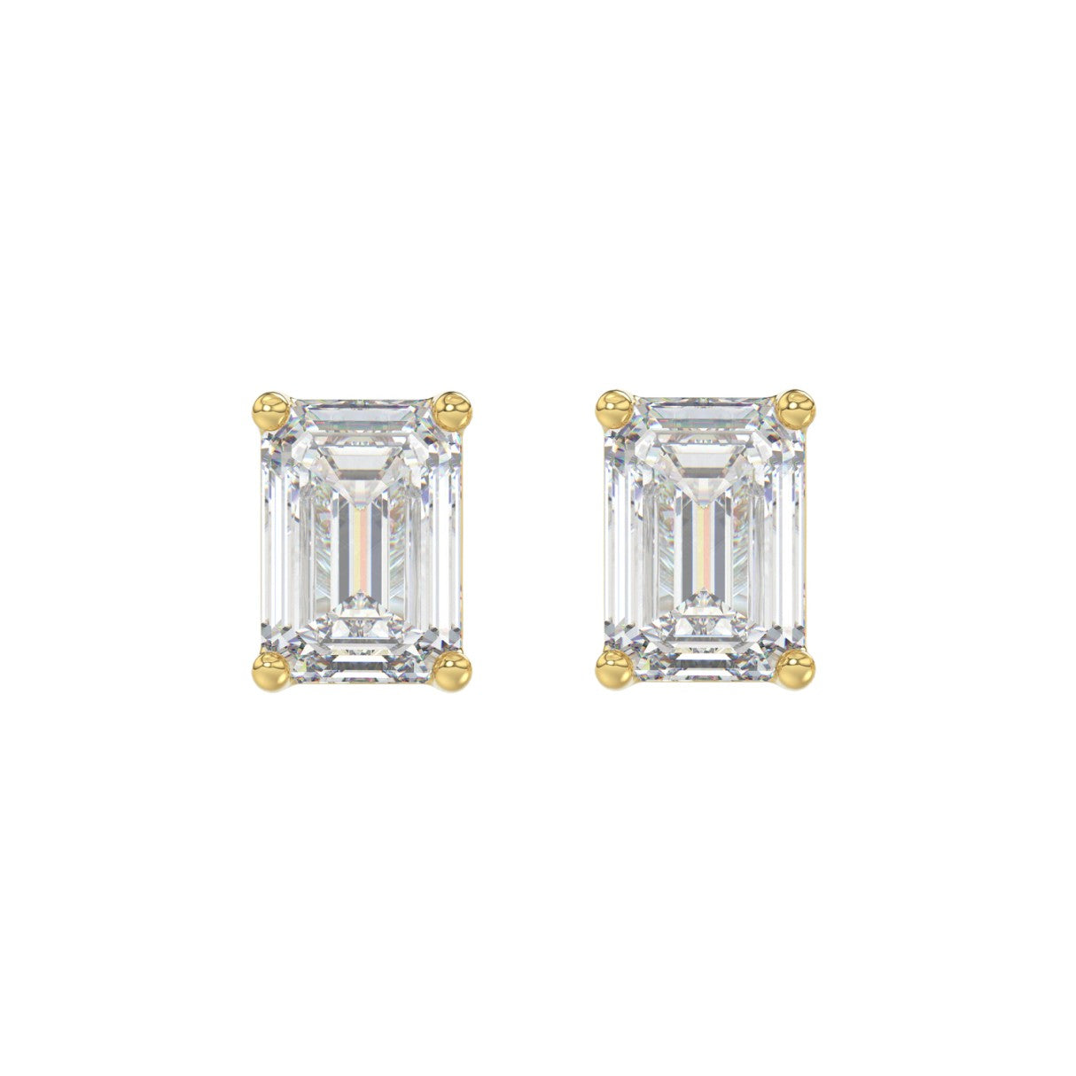 Lab Diamond 4-Prong Emerald Cut Stud Earring - 4ct - 14K Yellow Gold
