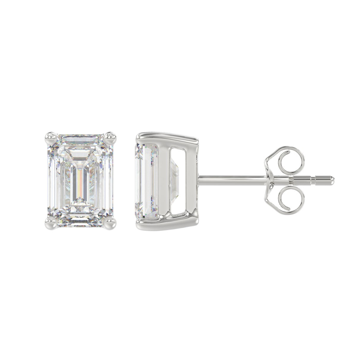 Lab Diamond 4-Prong Emerald Cut Stud Earring - 3ct - 14K White Gold