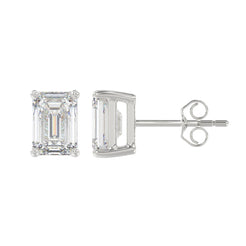 Lab Diamond 4-Prong Emerald Cut Stud Earring - 3ct - 14K White Gold