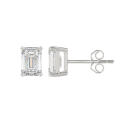 Lab Diamond 4-Prong Emerald Cut Stud Earring - 2ct - 14K White Gold