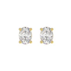 Lab Diamond 4-Prong Oval Stud Earring - 3ct - 14K Yellow Gold