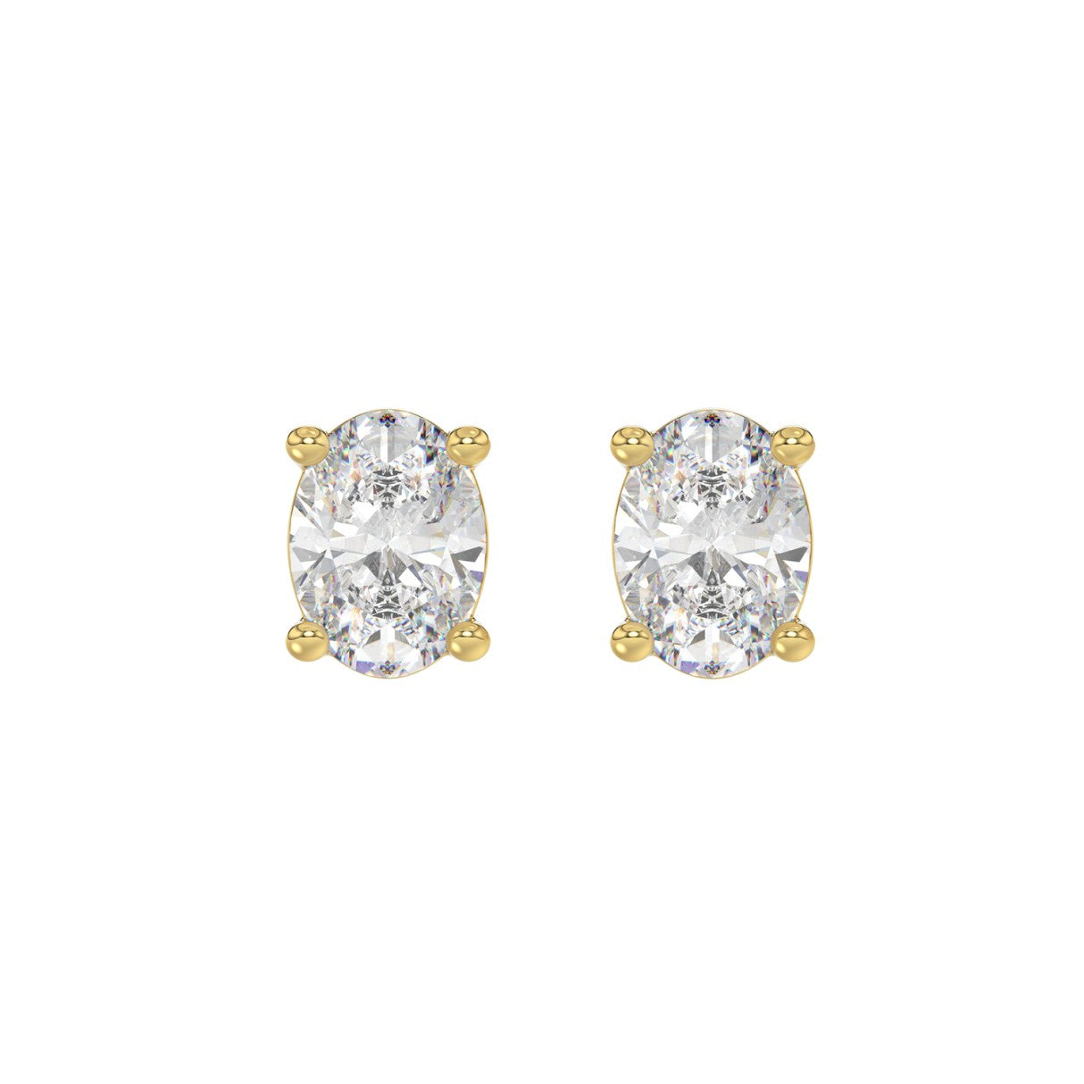 Lab Diamond 4-Prong Oval Stud Earring - 3ct - 14K Yellow Gold