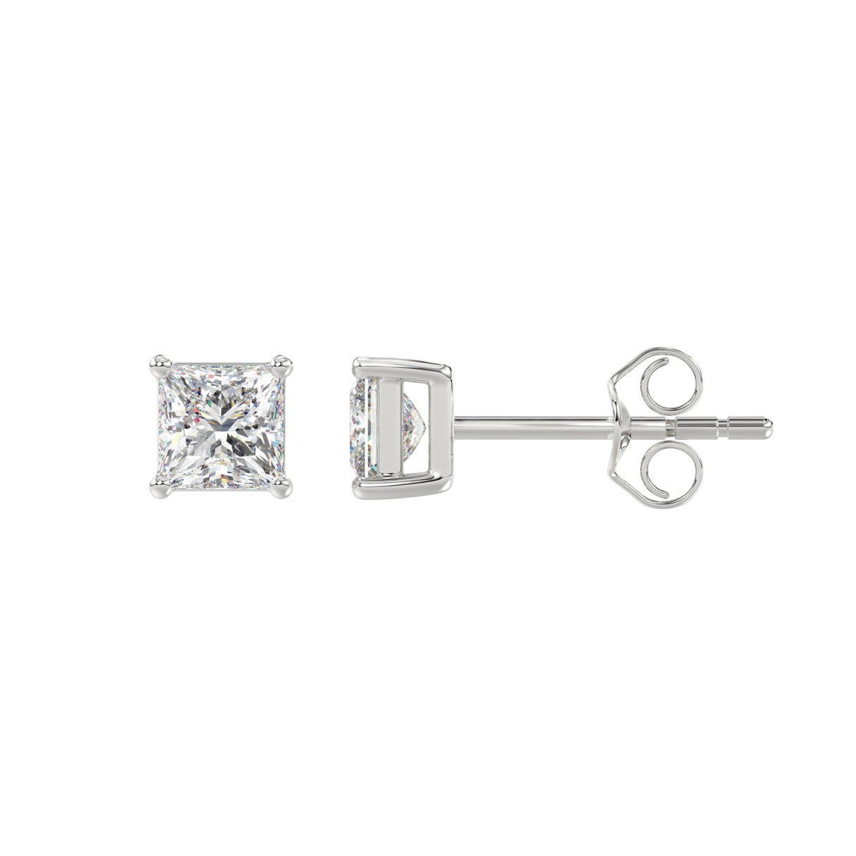 Lab Diamond 4-Prong Princess Stud Earring - 1ct - 14K White Gold