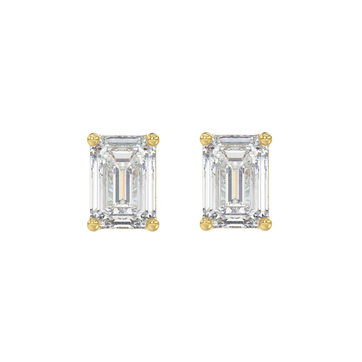 Lab Diamond 4-Prong Emerald Cut Stud Earring - 3ct - 14K Yellow Gold
