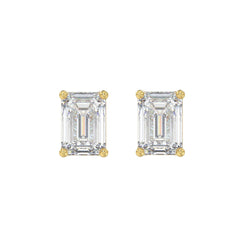Lab Diamond 4-Prong Emerald Cut Stud Earring - 3ct - 14K Yellow Gold