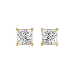 Lab Diamond 4-Prong Princess Stud Earring - 4ct - 14K Yellow Gold