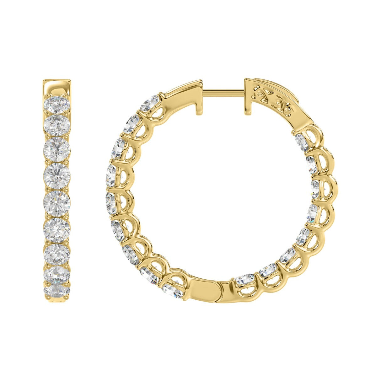 Lab Diamond Inside-Out Round Hoop Earring - 5ct - 10K Yellow Gold