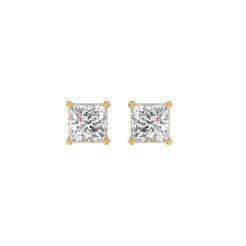 Lab Diamond 4-Prong Princess Stud Earring - 1.5ct - 14K Yellow Gold