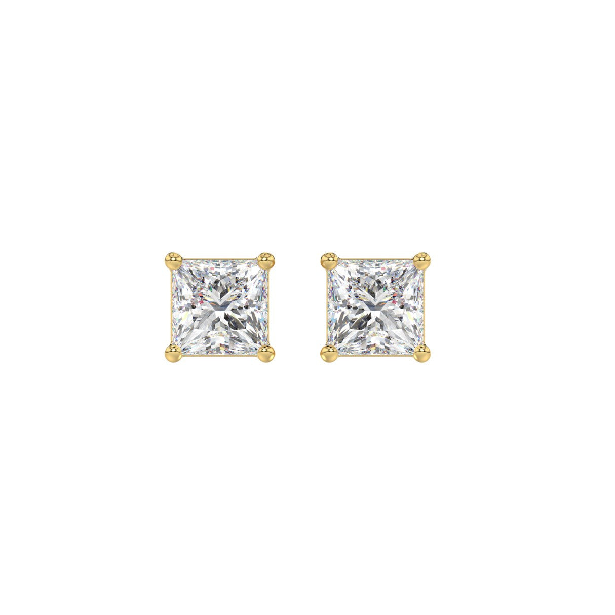 Lab Diamond 4-Prong Princess Stud Earring - 1.5ct - 14K Yellow Gold