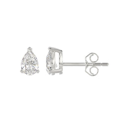 Lab Diamond 3-Prong Pear Stud Earring - 1ct - 14K White Gold