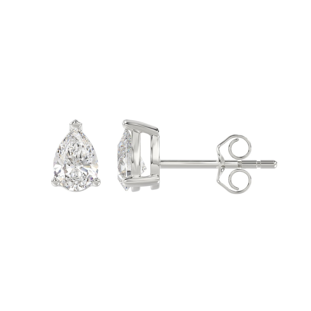 Lab Diamond 3-Prong Pear Stud Earring - 1ct - 14K White Gold