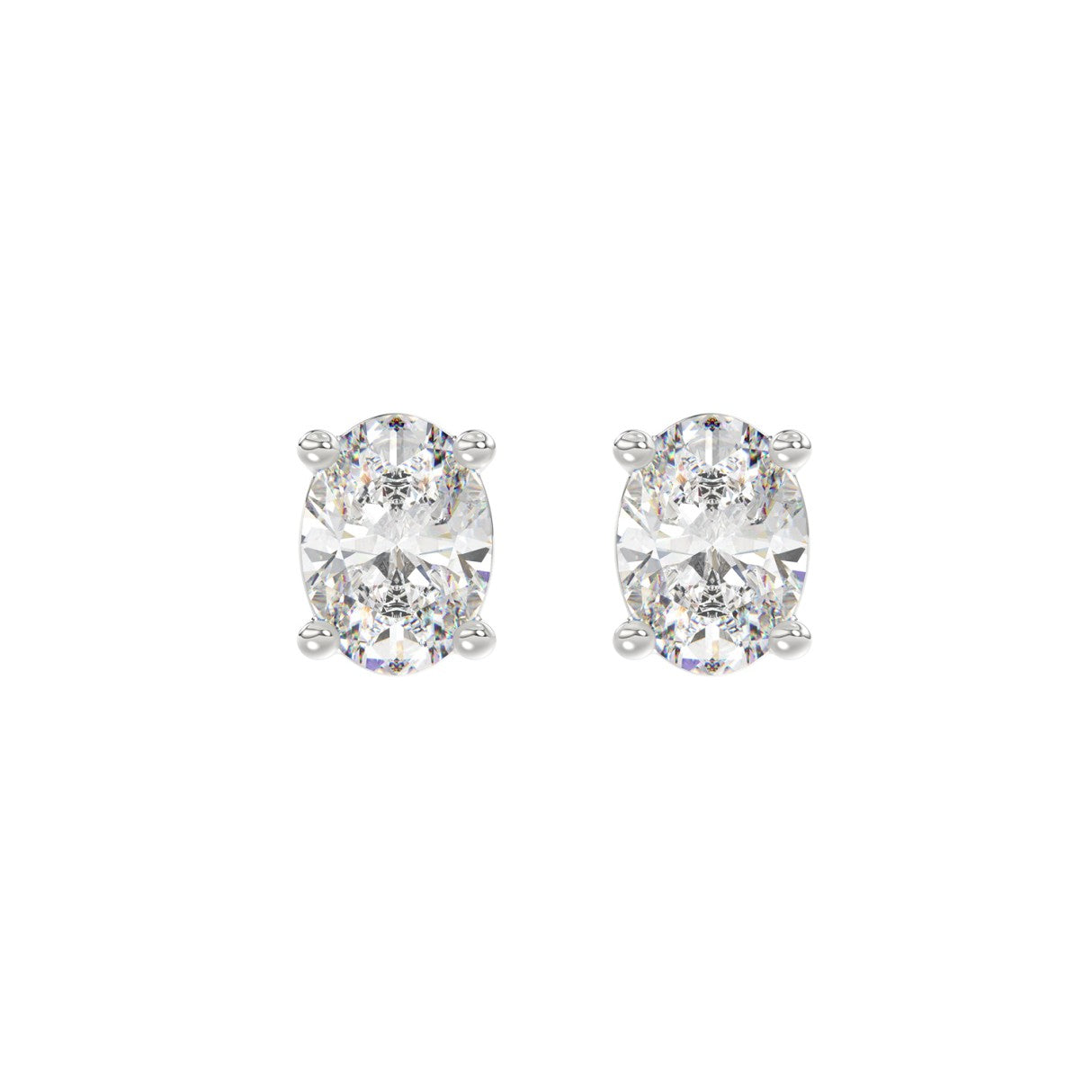 Lab Diamond 4-Prong Oval Stud Earring - 2.5ct - 14K White Gold