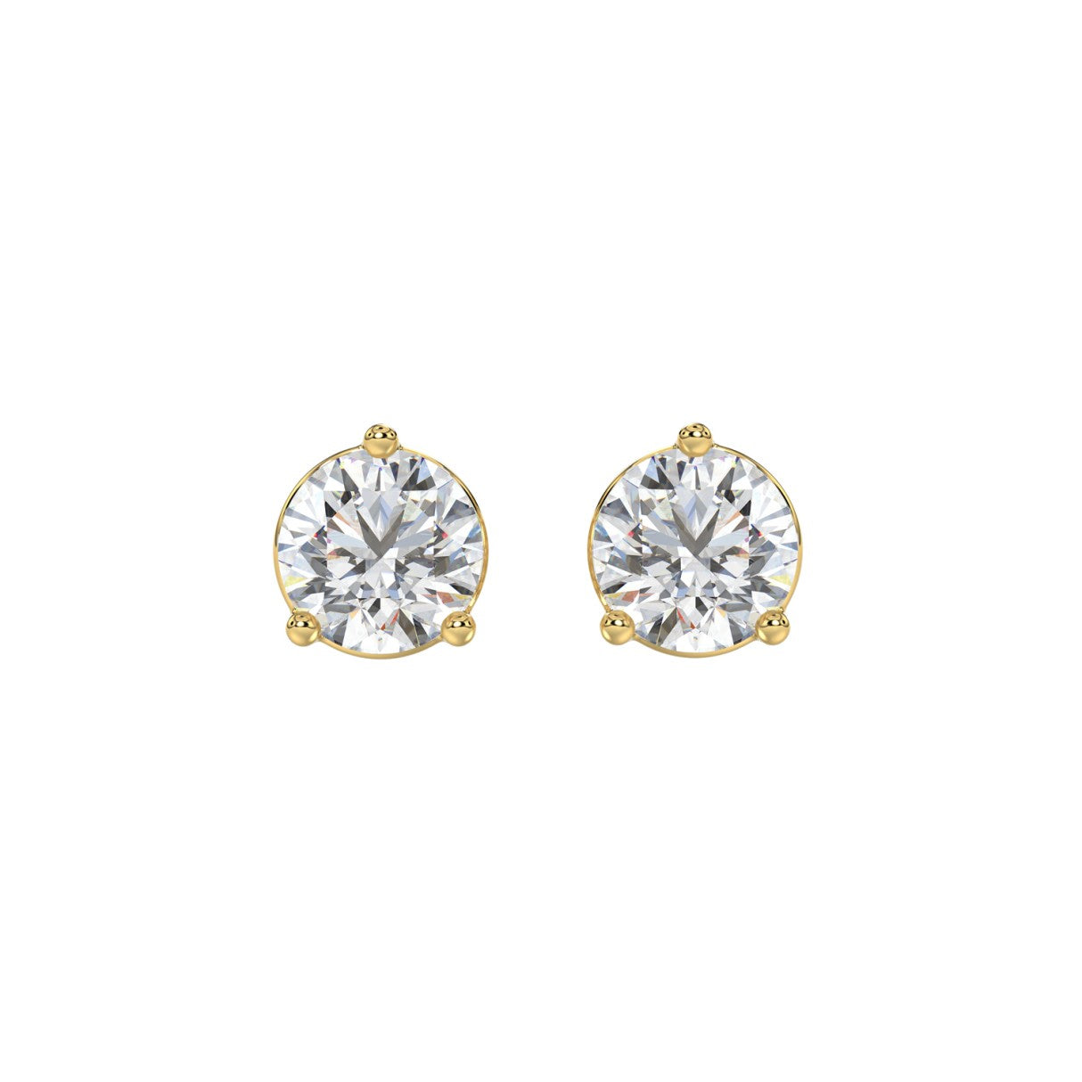 3 Prong Basket Pushback Stud Earrings - 3ct - 14K Yellow Gold