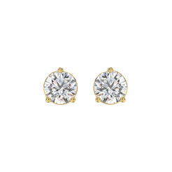 3 Prong Basket Pushback Stud Earrings - 3ct - 14K Yellow Gold