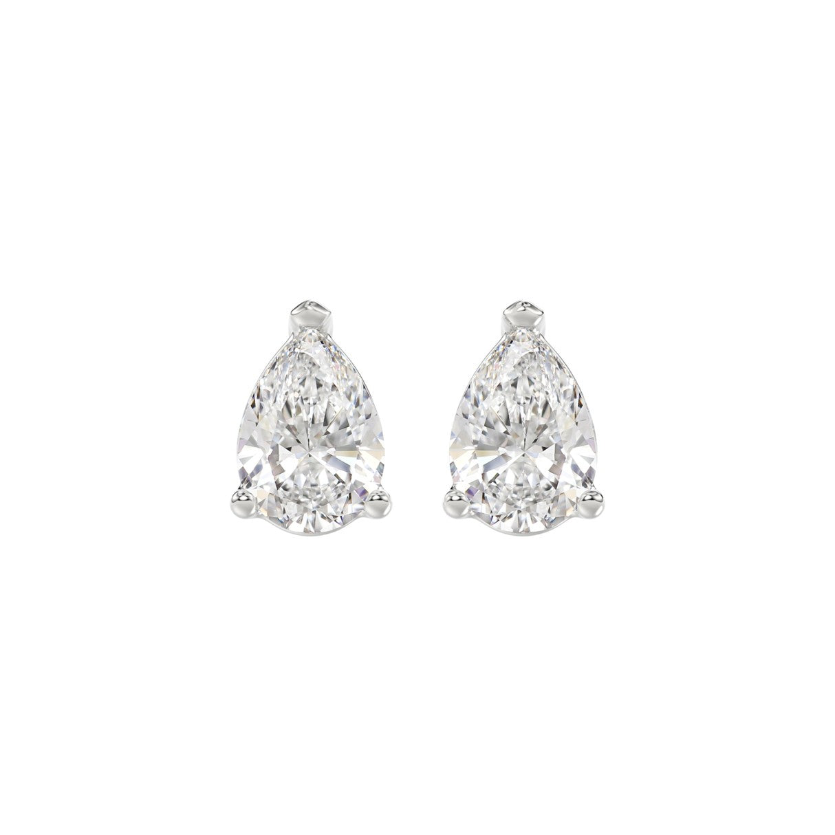 Lab Diamond 3-Prong Pear Stud Earring - 2.5ct - 14K White Gold