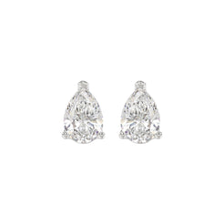 Lab Diamond 3-Prong Pear Stud Earring - 2.5ct - 14K White Gold