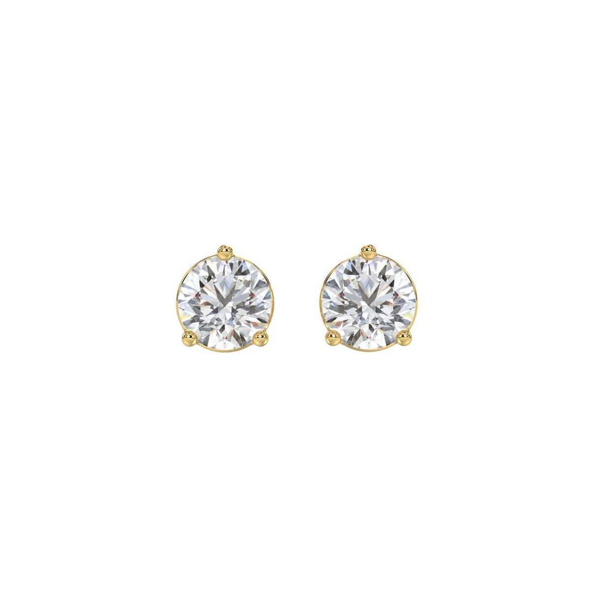3 Prong Basket Pushback Stud Earrings - 1.5ct - 14K Yellow Gold