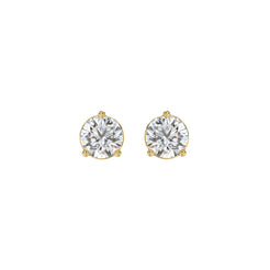 3 Prong Basket Pushback Stud Earrings - 1.5ct - 14K Yellow Gold
