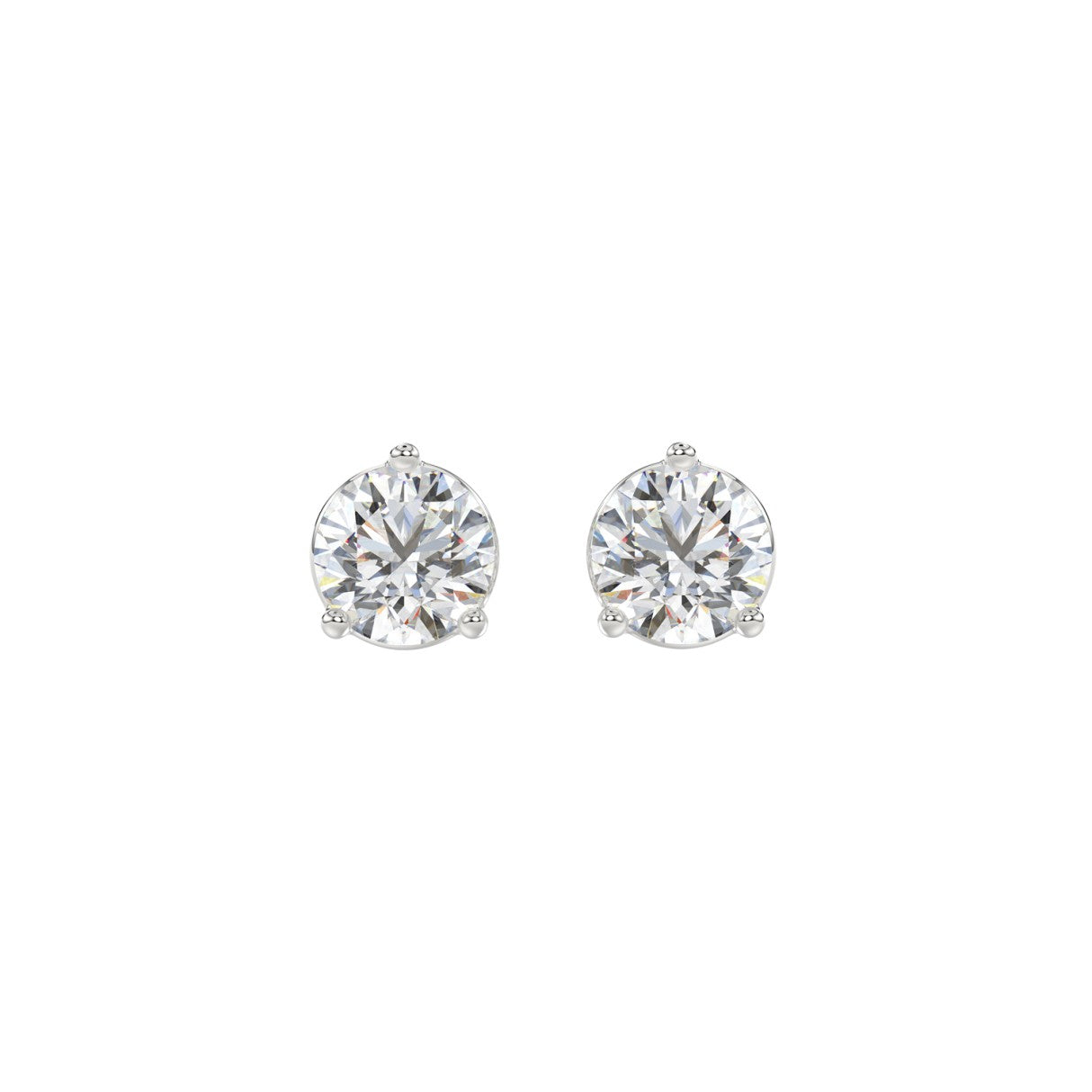 3 Prong Basket Pushback Stud Earrings - 2ct - 14K White Gold