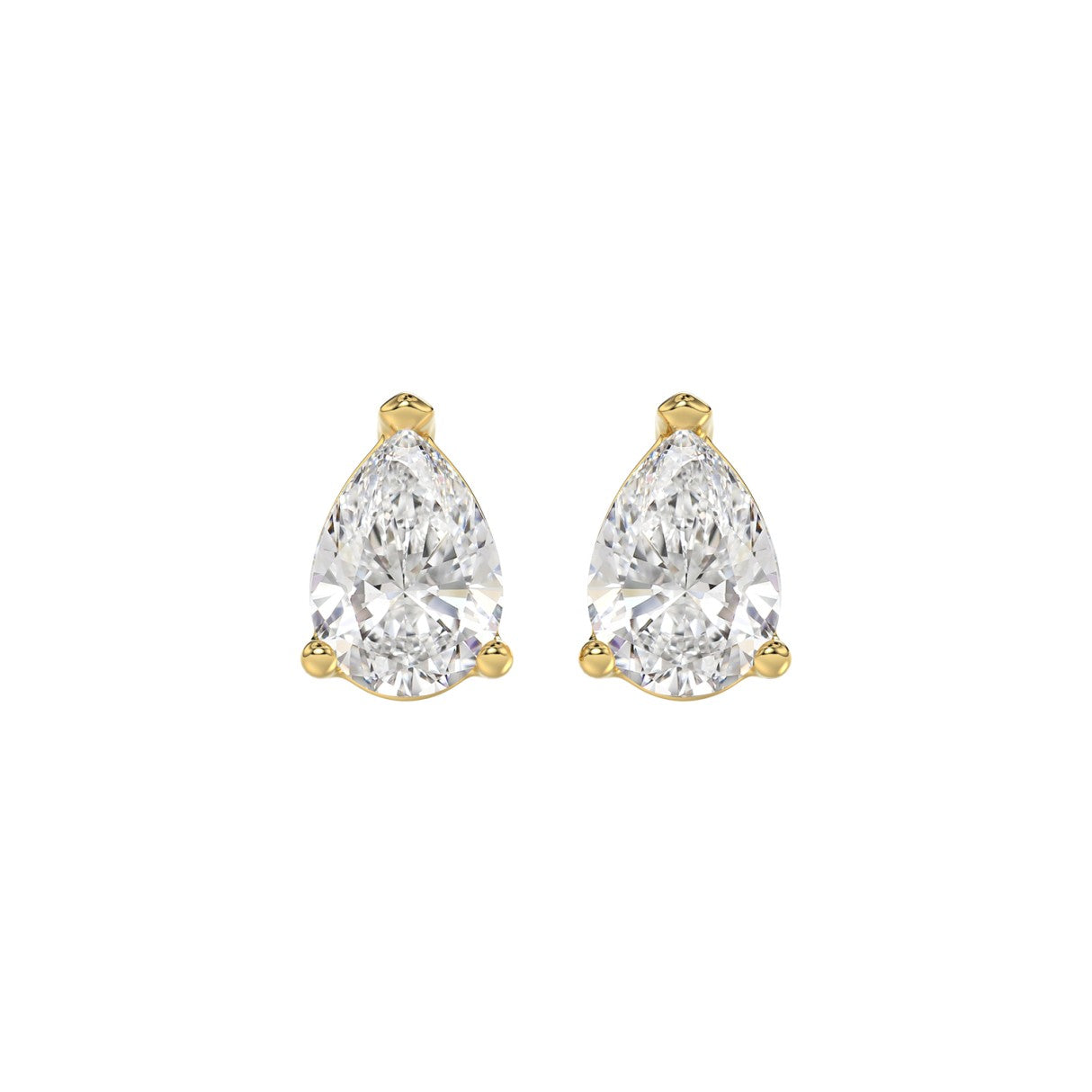 Lab Diamond 3-Prong Pear Stud Earring - 2.5ct - 14K Yellow Gold
