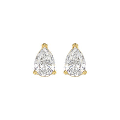 Lab Diamond 3-Prong Pear Stud Earring - 2.5ct - 14K Yellow Gold
