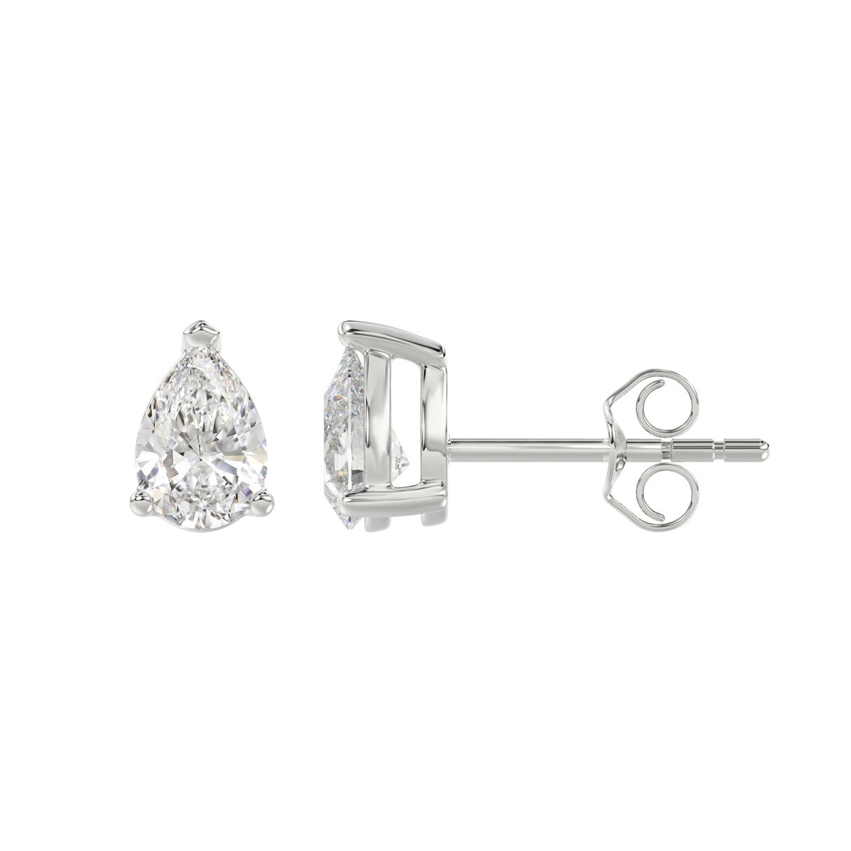 Lab Diamond 3-Prong Pear Stud Earring - 1.5ct - 14K White Gold