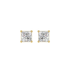 Lab Diamond 4-Prong Princess Stud Earring - 1ct - 14K Yellow Gold