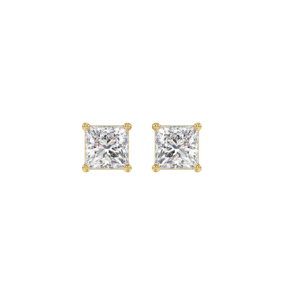 Lab Diamond 4-Prong Princess Stud Earring - 1ct - 14K Yellow Gold