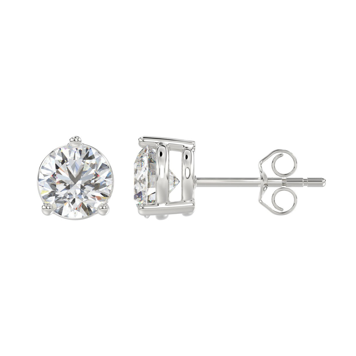 Lab Diamond 3-Prong Basket Pushback Stud Earrings - 4ct - 14K White Gold