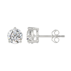 Lab Diamond 3-Prong Basket Pushback Stud Earrings - 4ct - 14K White Gold