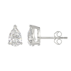 Lab Diamond 3-Prong Pear Stud Earring - 3ct - 14K White Gold