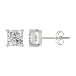 Lab Diamond 4-Prong Princess Stud Earring - 4ct - 14K White Gold
