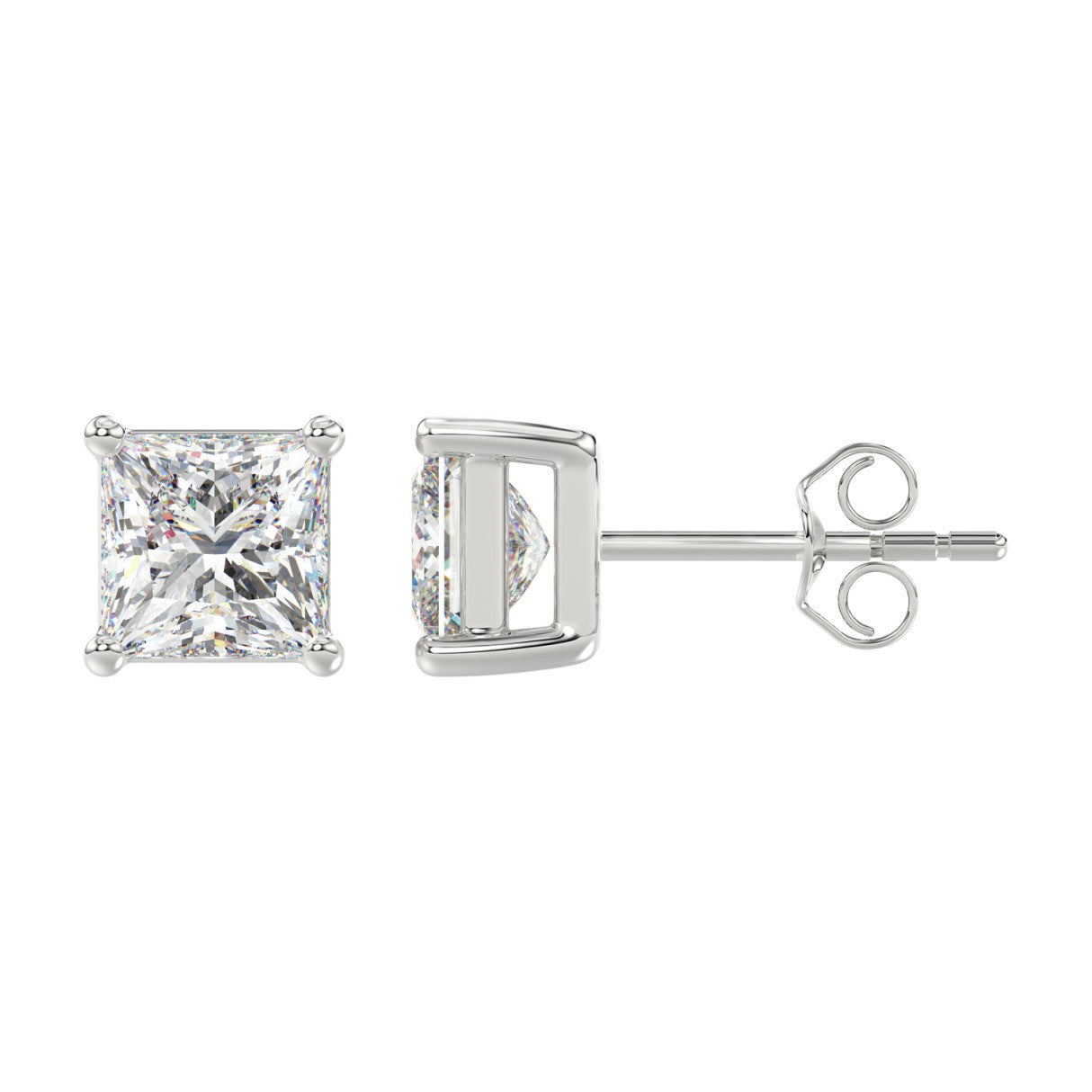 Lab Diamond 4-Prong Princess Stud Earring - 4ct - 14K White Gold