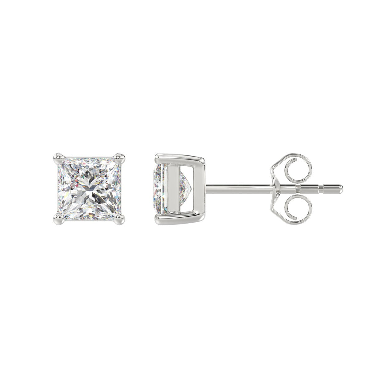 Lab Diamond 4-Prong Princess Stud Earring - 2ct - 14K White Gold