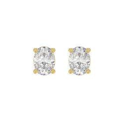 Lab Diamond 4-Prong Oval Stud Earring - 2.5ct - 14K Yellow Gold