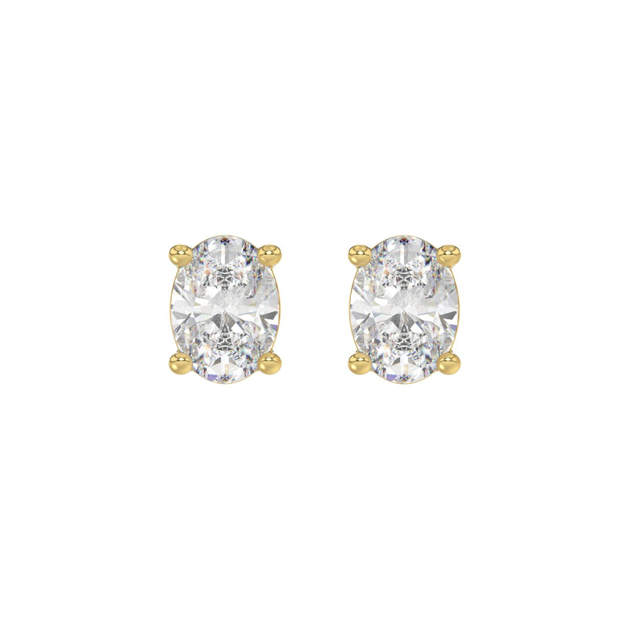 Lab Diamond 4-Prong Oval Stud Earring - 2.5ct - 14K Yellow Gold