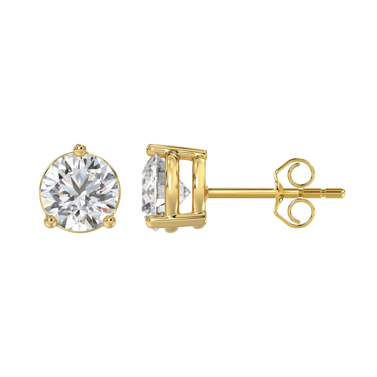Lab Diamond 3-Prong Basket Pushback Stud Earrings - 4ct - 14K Yellow Gold