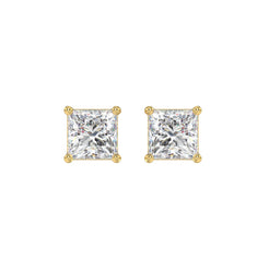 Lab Diamond 4-Prong Princess Stud Earring - 2.5ct - 14K Yellow Gold