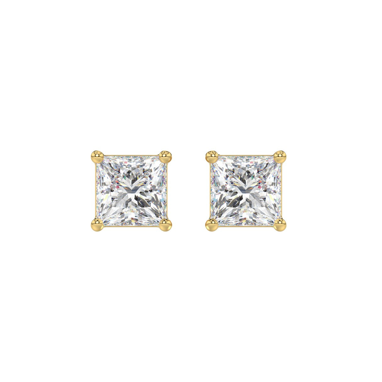 Lab Diamond 4-Prong Princess Stud Earring - 2.5ct - 14K Yellow Gold